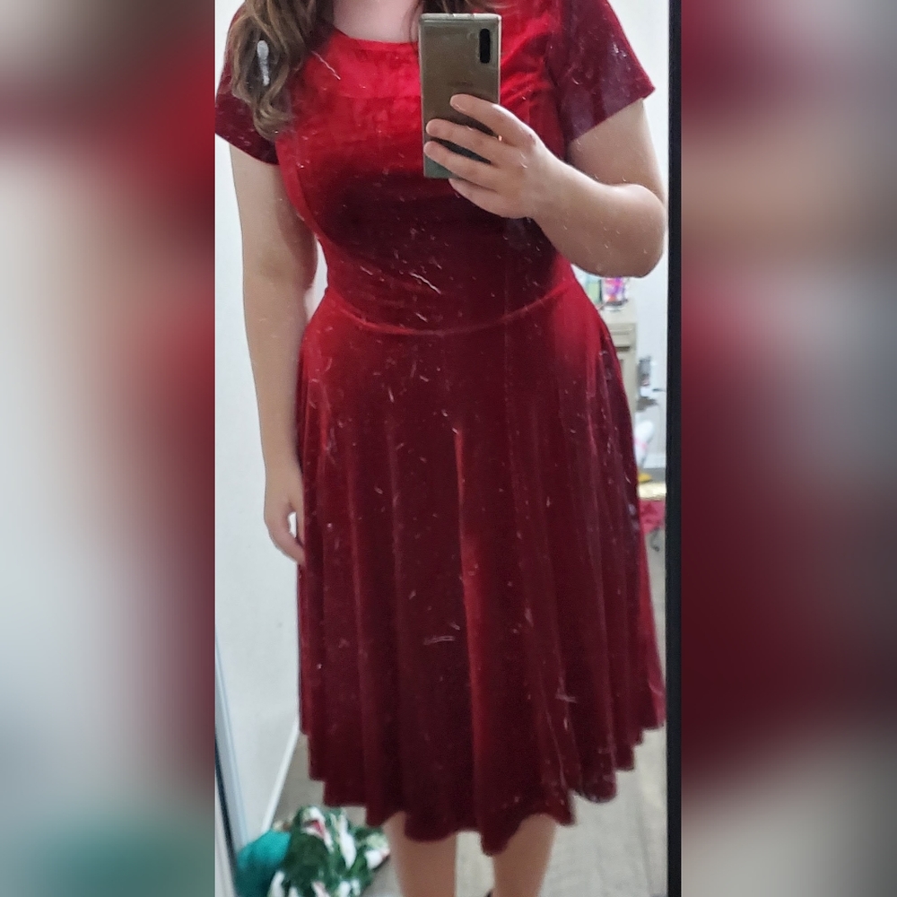 Twee style retro cherry velvet 50s dress